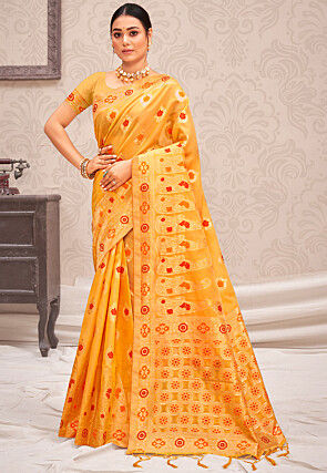 Woven Cotton Silk Saree in Yellow