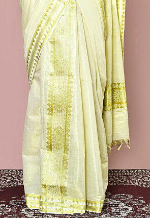 Woven Cotton Silk Settu Mundu South Indian Saree in Golden