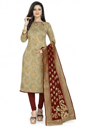 Buy Woven Cotton Silk Straight Suit in Fawn Online KBNQ1934 Utsav Fashion