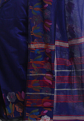 Woven Cotton Silk Tant Saree in Navy Blue