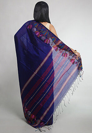 Woven Cotton Silk Tant Saree in Navy Blue
