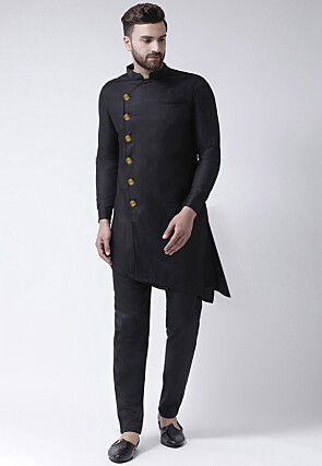 Woven Terry Cotton Jodhpuri Suit in Black
