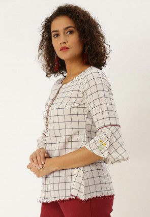 Woven Cotton Slub Top in Off White