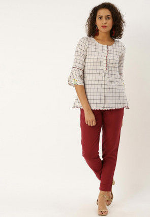 Woven Cotton Slub Top in Off White