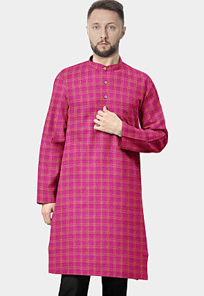 Woven Cotton Straight Kurta in Fuchsia