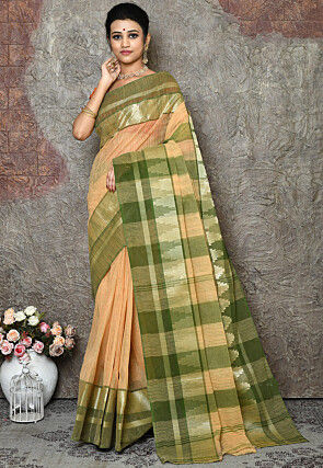 Woven Cotton Tant Saree in Beige