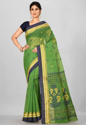 Woven Cotton Tant Saree in Green