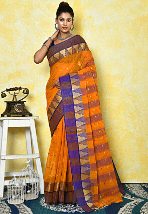 Woven Cotton Tant Saree in Mustard