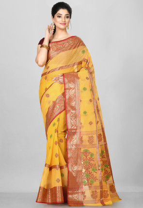 Woven Cotton Tant Saree in Mustard