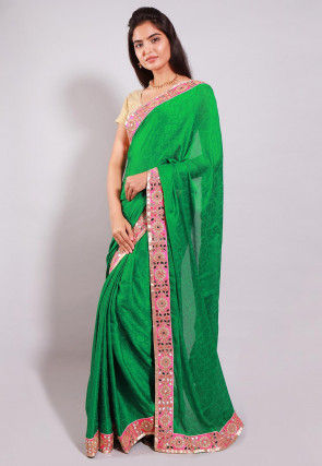 Woven Crepe Jacquard Saree in Green