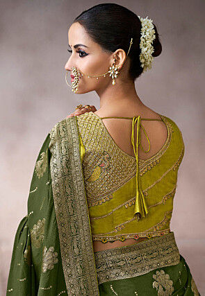 Woven Art Silk Saree in Dark Olive Green