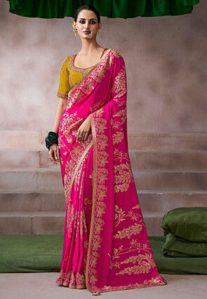 Woven Art Silk Saree in Fuchsia