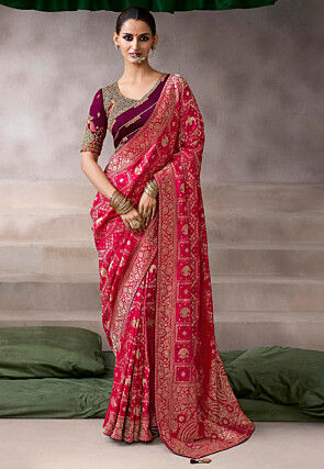 Woven Art Silk Saree in Fuchsia