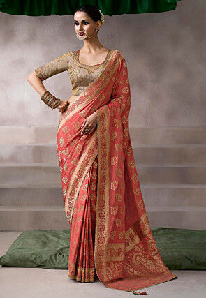 Woven Art Silk Saree in Peach