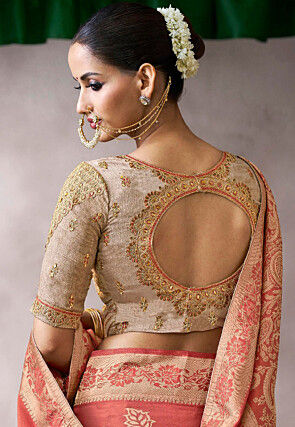 Woven Art Silk Saree in Peach