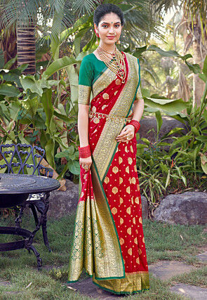 Woven Crepe Silk Saree in Red