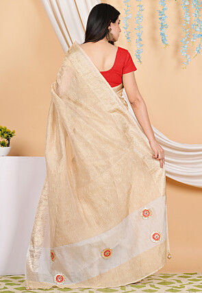 Woven Crush Tissue Jacquard Saree in Beige