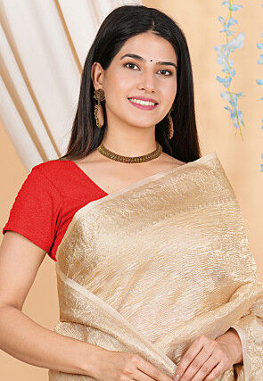 Woven Crush Tissue Jacquard Saree in Beige