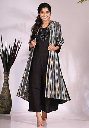 Woven Dupion Silk Aline Dress with Jacket in Black