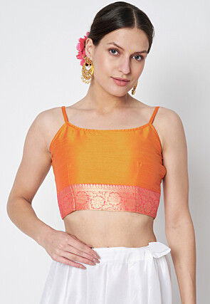 Woven Dupion Silk Blouse in Orange