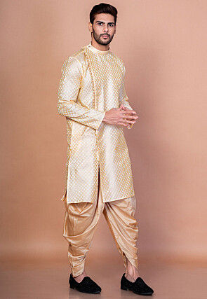 Woven Dupion Silk Dhoti Kurta in Beige