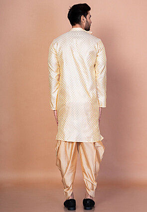 Woven Dupion Silk Dhoti Kurta in Beige