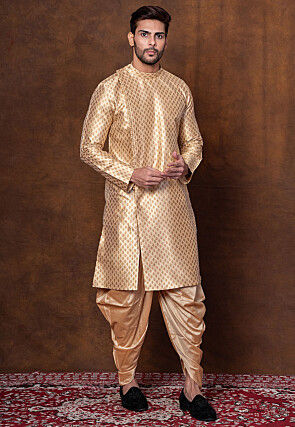 Woven Dupion Silk Dhoti Kurta in Light Beige