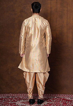 Woven Dupion Silk Dhoti Kurta in Light Beige