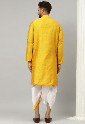 Woven Dupion Silk Jacquard Dhoti Kurta in Yellow