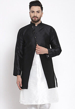 Woven Dupion Silk Jacquard Jacket in Black