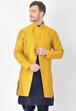 Woven Dupion Silk Jacquard Jacket in Mustard