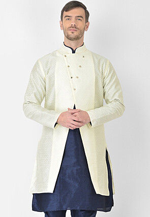 Woven Dupion Silk Jacquard Jacket in Off White