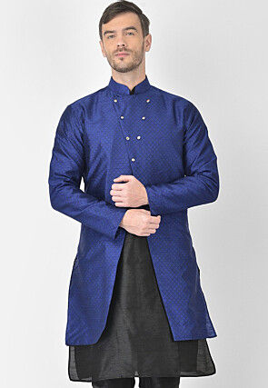 Woven Dupion Silk Jacquard Jacket in Royal Blue
