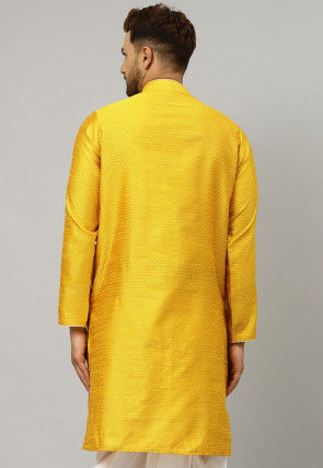 Woven Dupion Silk Jacquard Kurta in Yellow