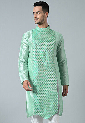 Woven Dupion Silk Kurta in Light Green