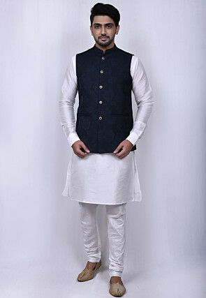 White kurta store and black waistcoat