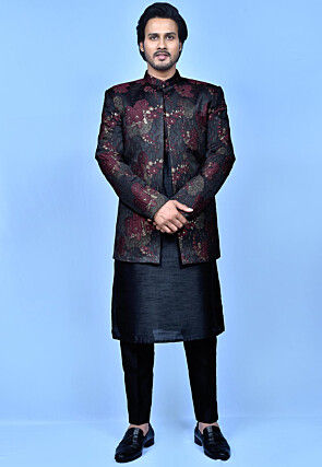 Black dupion 2025 ethnic wear set