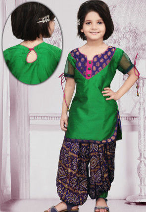 Woven Dupion Silk Punjabi Suit in Green