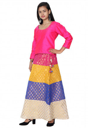 Woven Dupion Silk Top Set in Fuchsia