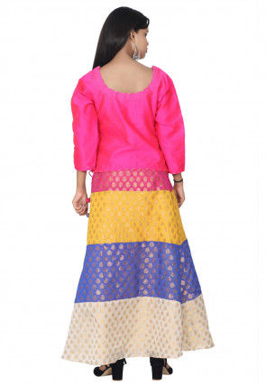 Woven Dupion Silk Top Set in Fuchsia