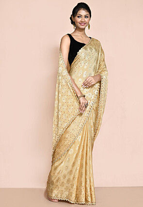 Woven Chiffon Saree in Beige