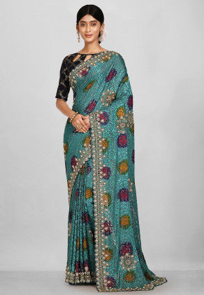 Woven Faux Georgette Brasso Saree in Teal Blue