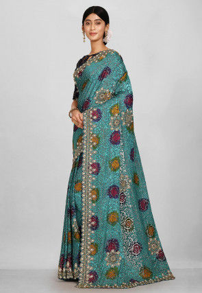 Woven Georgette Brasso Saree in Teal Blue