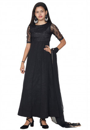 Woven Georgette Abaya Style Suit in Black