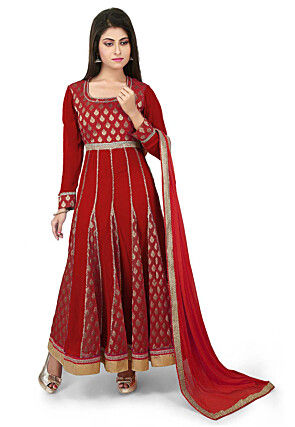 Woven Georgette Abaya Style Suit in Maroon