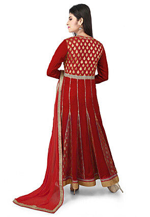 Woven Georgette Abaya Style Suit in Maroon