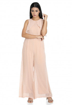 Woven Georgette Brasso Jumpsuit in Light Peach