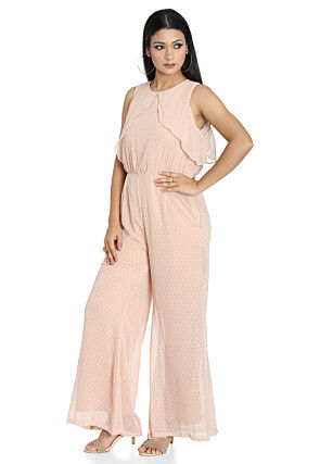 Woven Georgette Brasso Jumpsuit in Light Peach