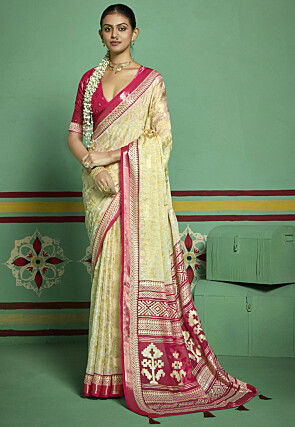 Woven Georgette Brasso Saree in Beige