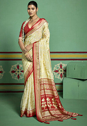 Woven Georgette Brasso Saree in Beige